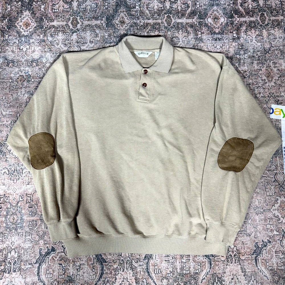 Vintage‎ Orvis Fisher Knit Sweater Elbow Patch Size XXL Tan